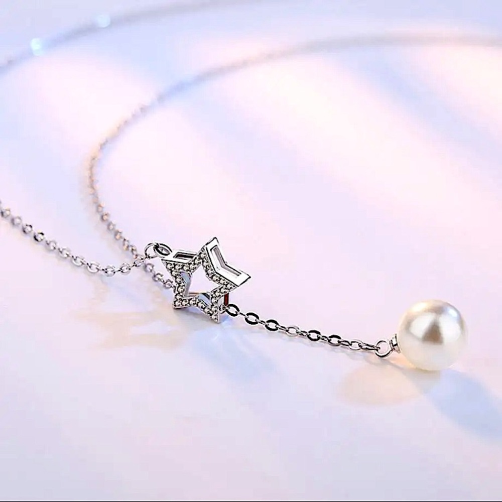 💫 Sterling Silver 925 Star Pearl Necklace